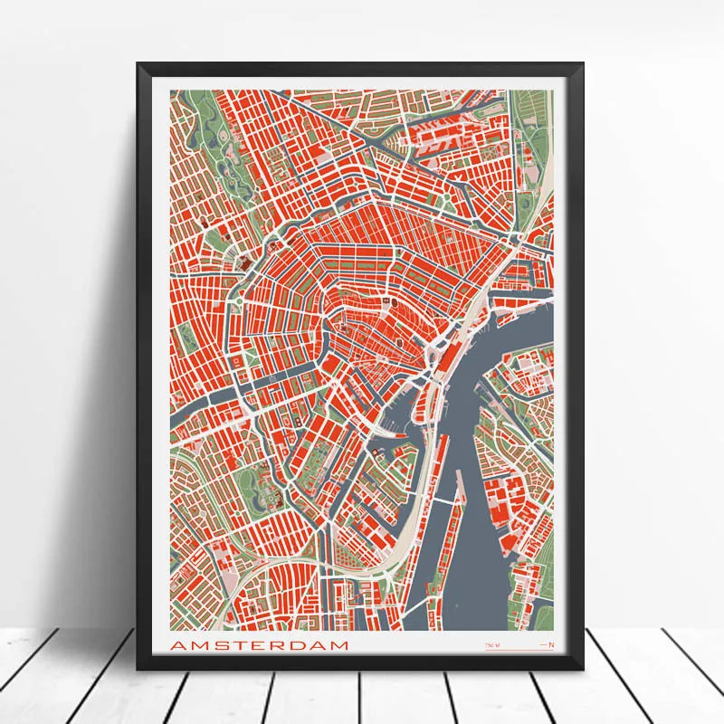 16 знаменитый город, классическая Карта, плакат и печать, настенная живопись, холст, Париж, copenague, Мадрид, карта для гостиной, домашний декор - Цвет: Amsterdam