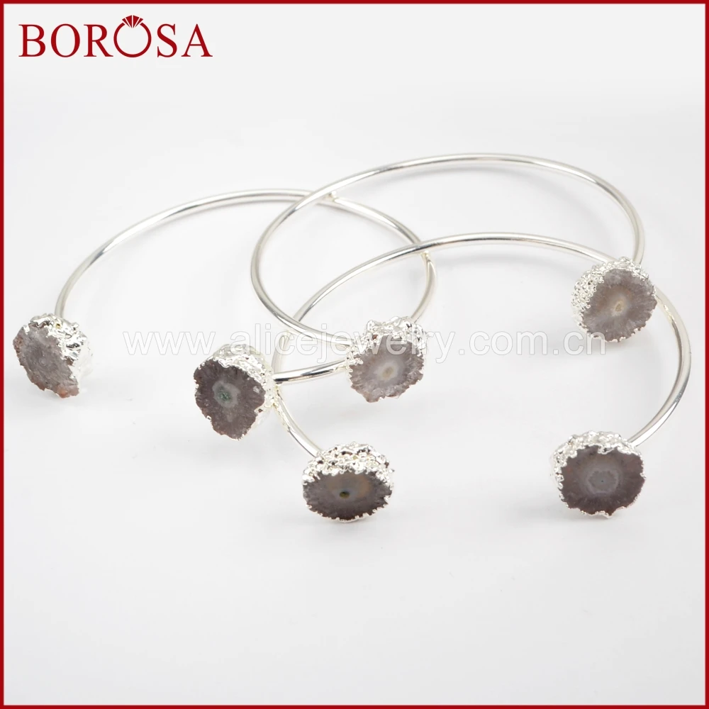 BOROSA Мода 5 шт. серебристый Цвет двойной естественная Солнечная Кварц Регулируемый браслет цветок солнца Браслеты ювелирные камни для Для женщин S1533