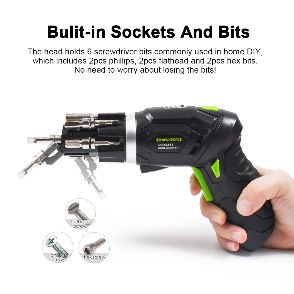 4.8 Volt 1//4 Inch Cordless Screwdriver Kit with Built-in LED Light; Forward and Reverse Operation by Drill Master