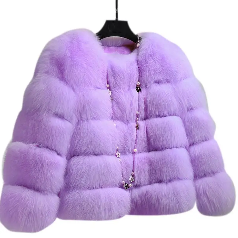 

Women's Winter Thick Warm Faux Fur Coat Pink Purple Furry Artificial Fox Fur Long Sleeve Casual Jacket Overcoat For Ladies