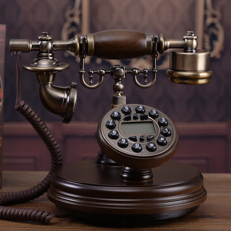 Винтажный из цельного дерева античный телефон Старый винтажный повторный набор номера/Hands-free/синяя подсветка ID звонящего