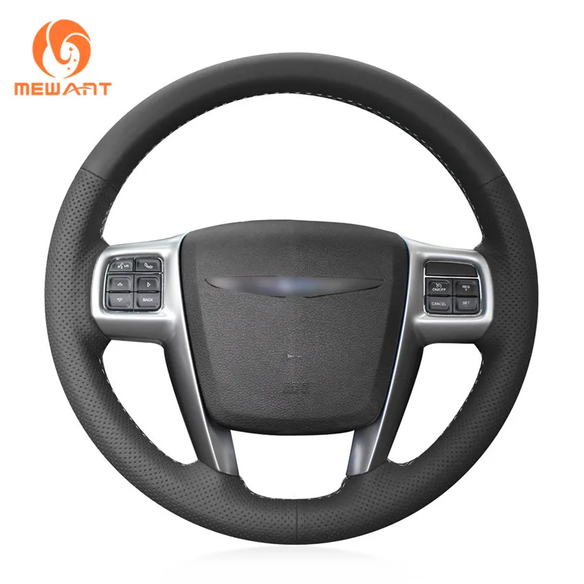 

MEWANT Black Genuine Leather Car Steering Wheel Cover for Chrysler 300C 200 Grand Voyager 2011-2014