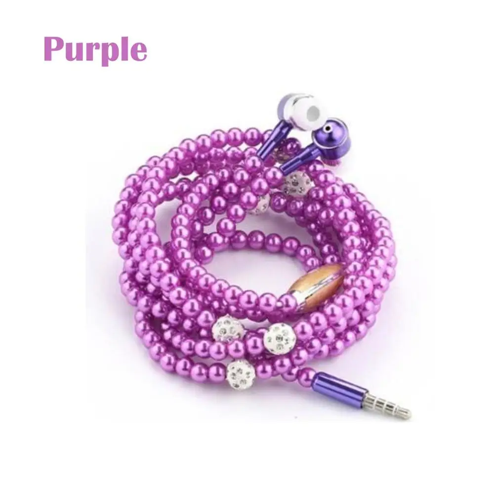 Подарок ко дню рождения fone de ouvido! Розовая девушка Стразы ювелирные изделия Жемчужное ожерелье наушники с микрофоном наушники для Iphone Xiaomi - Цвет: purple