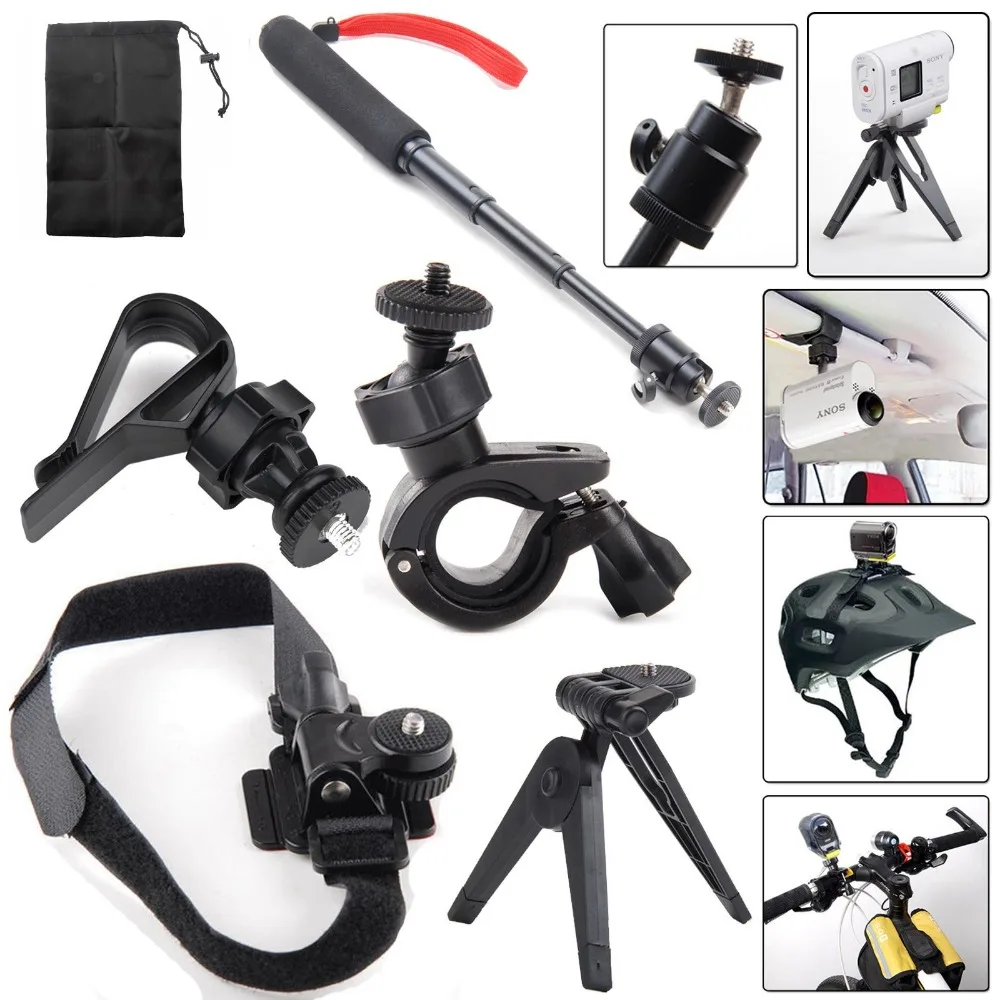 Accessories Kits Selfie Monopod + Bike Car Mount For Sony Action Cam