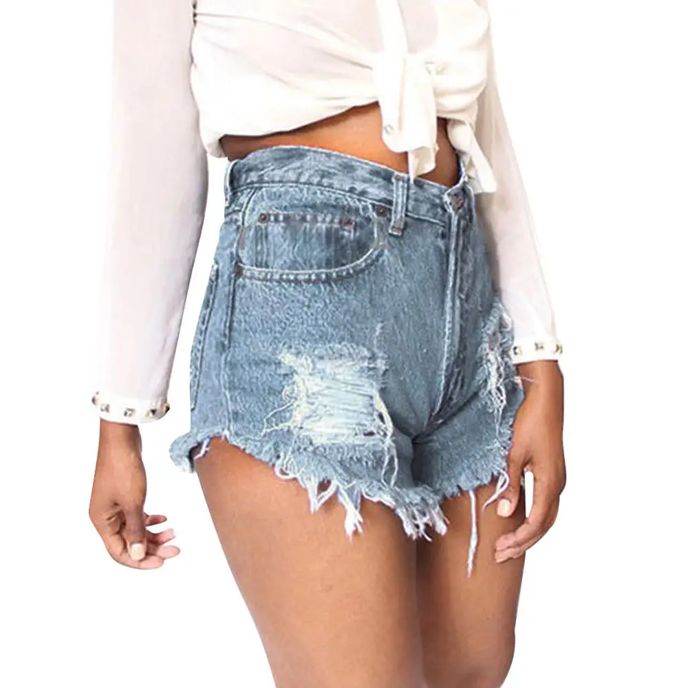 

New Hot Sale Womens Denim Shorts Fashion Womens Pocket Hole Jeans Denim Short Female High Waist Slim Sexy High Waist Shorts A40
