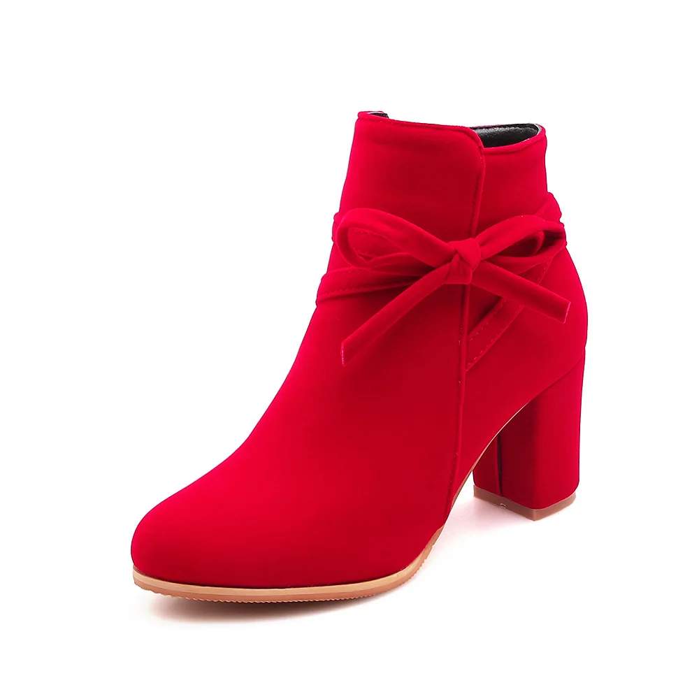 Новые зимние женские ботильоны бежевого и красного цвета удобная женская обувь для верховой езды высокий каблук, большие и маленькие размеры 10, 33, 45, 52, PB622 - Цвет: Red