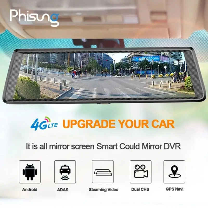 

Phisung E05 10" IPS 4G Car DVR Android Mirror with Rear View Camera ADAS Bluetooth WIFI 1080P Camara Auto Mirror Navigator