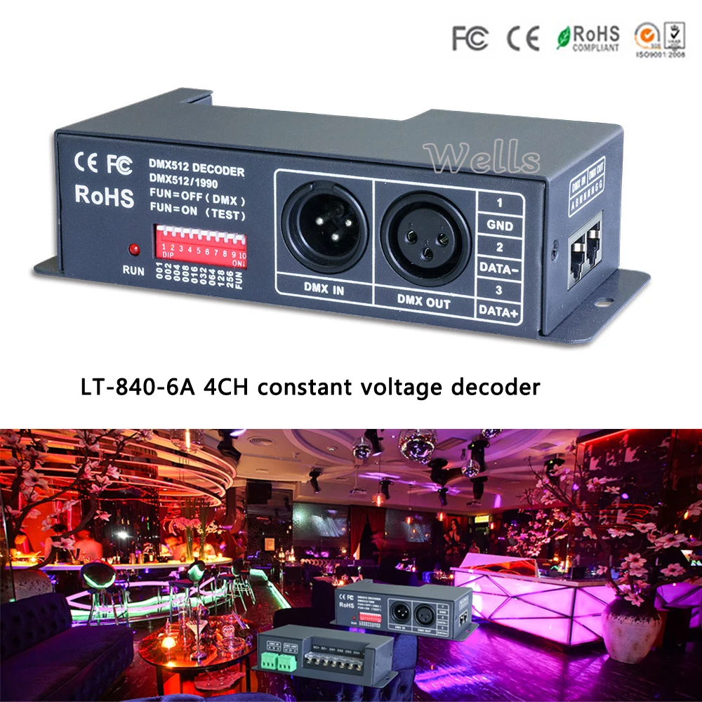 

DC5V-24V LT-840-6A; DMX/RDM 4CH CV constant voltage decoder For RGB RGBW led lamp light,6A*4CH 4 channel output