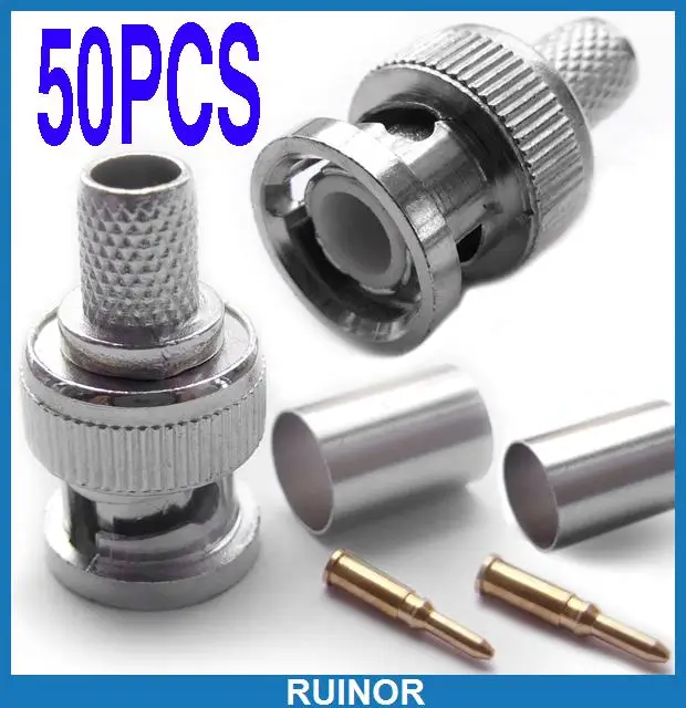 

50 Set BNC 3 Piece RG 60 Coaxial Cable DIY Crimp Plugs