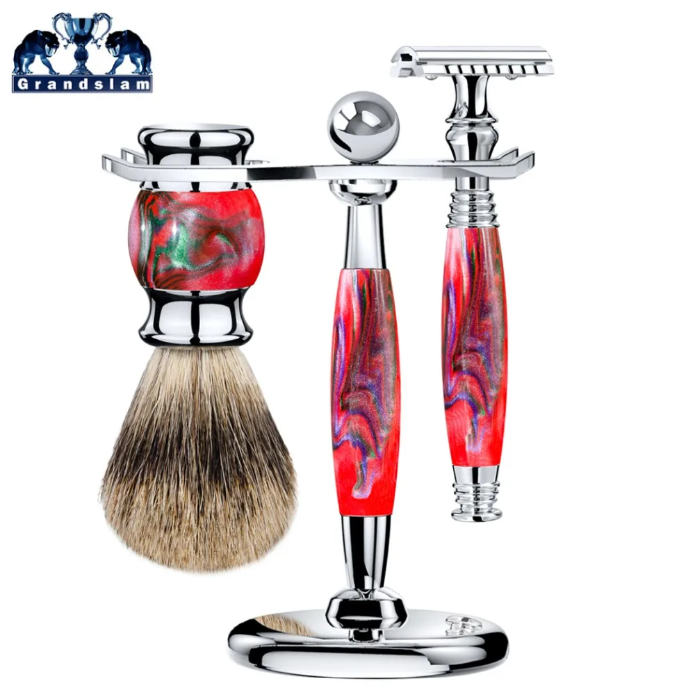 

Grandslam Luxury Shaving Razor Set Safety Razor Double Edge Long Handle Badger Shaving Brush For Man Stand Holder