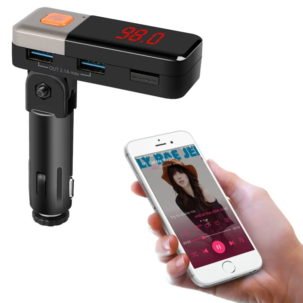 Bluetooth Car Charger Car Kit Aux Audio  MP3 Player FM Transmitter Cigarette Lighter  Charge 2 USB Current Voltage LED Display