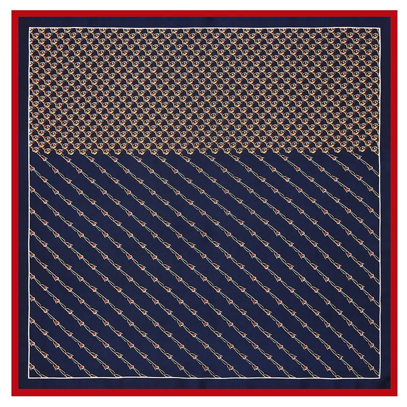 53 см с цепочкой, квадратные шарфы, Шелковый Атласный Женский шарф, летний тюрбан, модная повязка на голову, шейный платок, синий, пэчворк