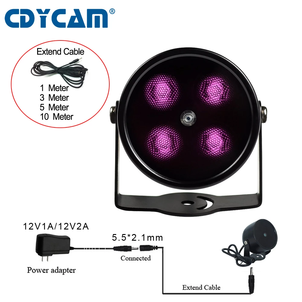 

CCTV Mini LEDS 4 Array IR Led Illuminator Light IR Infrared Metal Waterproof Fill Light For Night Vision CCTV IP Camera 10MCable