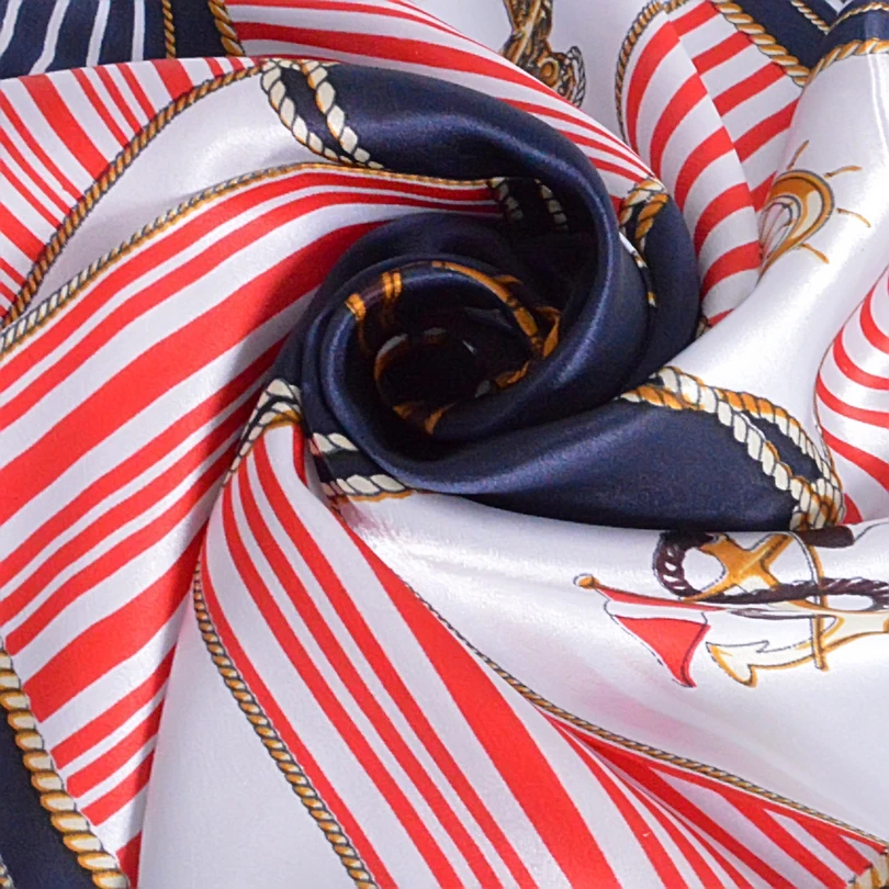 Осенние полосатые клетчатые небольшие Квадратные платки с принтом новые Брендовые женские аксессуары чистый Шелковый шарф 53*53 см темно-синий шарф