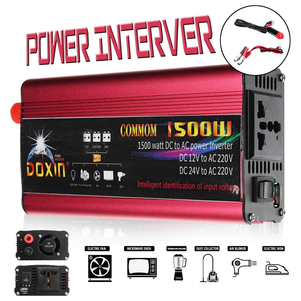 

1500w/3000w P eak Power Inverter Converter Car Inverter Charger Adapter DC 12V 24V To AC 220V USB Plug Port Modified Sine Wave