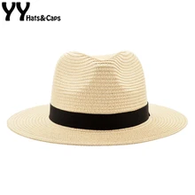 С Широкими Полями Летняя фетровая шляпа в стиле джаз Кепка бежевая Панама шляпы для мужчин соломенные шляпы от солнца Женская пляжная кепка S пара солнцезащитный козырек шляпы Chapeu y18029