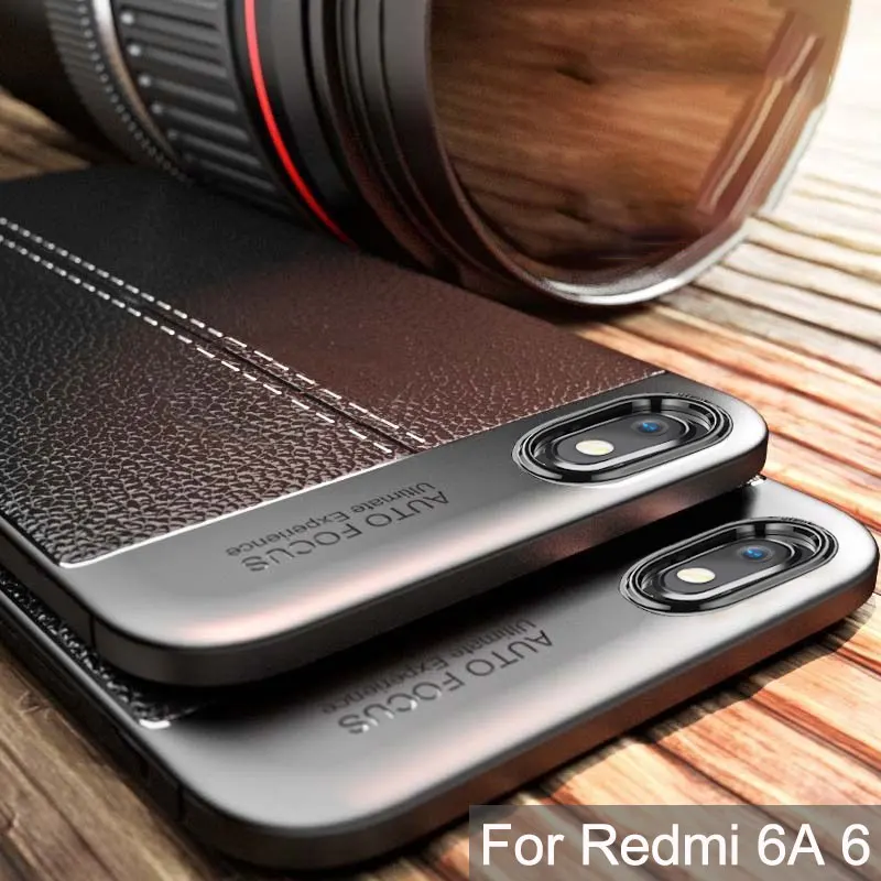 

Rugged Case For Xiaomi Redmi 6A Case Cover Silicone Bumper Matte Litchi Pattern Shockproof Back Cover For Xiaomi Redmi 6A Case