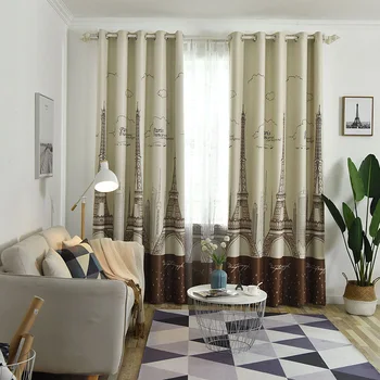 

Nordic Coffee Cartoon Castle Tower Printing Blackout Curtains for Kid's Bedroom Living Room Navy Blue Curtain Sheer Drape