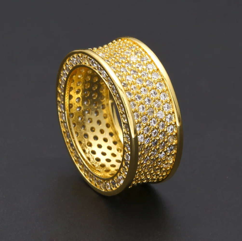 

18 K Gold Plated Bling Band Ring with Zircon Stone for Man Hip Hop Fashion Party Jewelry 2019 New