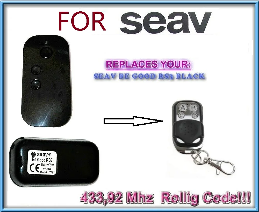 

For SEAV BE GOOD RS3 BLACK replacement remote control 433,92Mhz