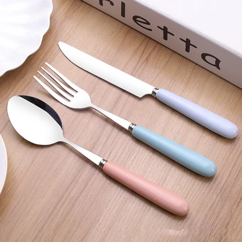 

3pcs Ceramic handle Dinnerware Set,Stainless Steel cutlery sets Tableware Dinner Set Spoon fork knife Cutleries Western Food Set