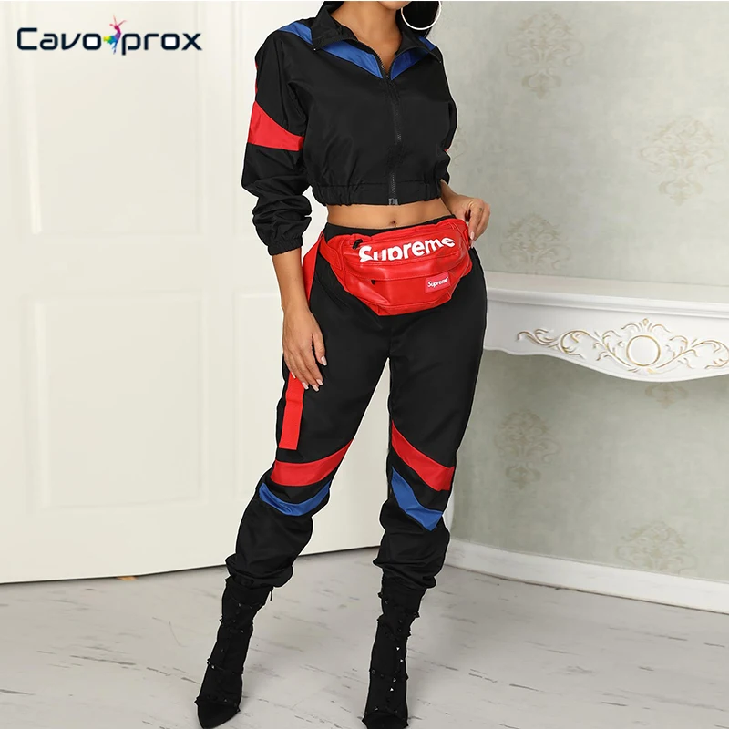 

Women Two Piece Tracksuit Sets Contrast Color Splicing Jacket with Pants Sets Turn-down Collar Long Sleeve Hoodie