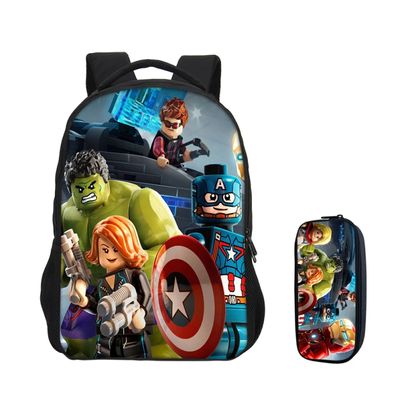 

VEEVANV 2 PCS/SET Backpacks For Boys Girls Bookbag Cartoon Lego Ninjago 3D Prints Backpacks With Pencil Pouch Children Mochila