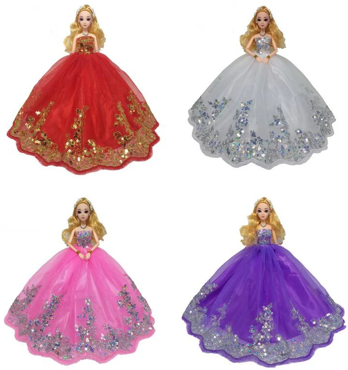 NK один комплект Новейшее модное Кукольное свадебное платье с большим количеством Золотых Блесток, сделанное для куклы Барби, детское Подарочное платье JJ