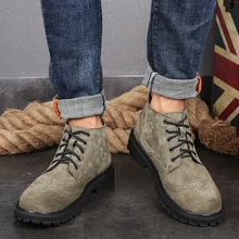 Модные мужские ботинки из флока для отдыха, байкерские ботинки с круглым носком в стиле панк, Повседневная Уличная обувь на шнуровке