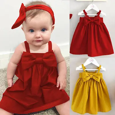 

Summer Baby Girls Toddler Kid Sundress Bowknot Short Mini Vest Dress Outfit 0-3Y