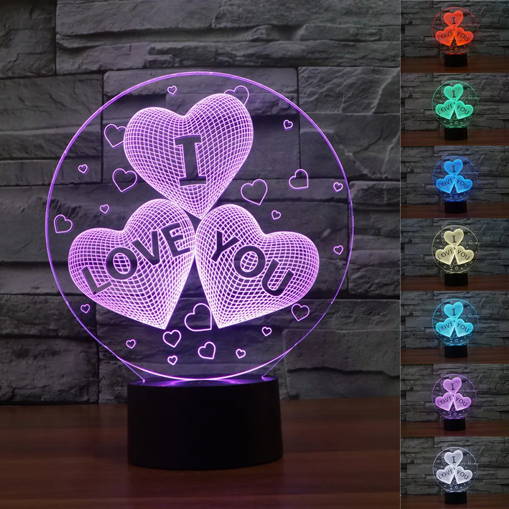 3D Optical Illusion I Love You Acrylic White Day LED Table Night Light