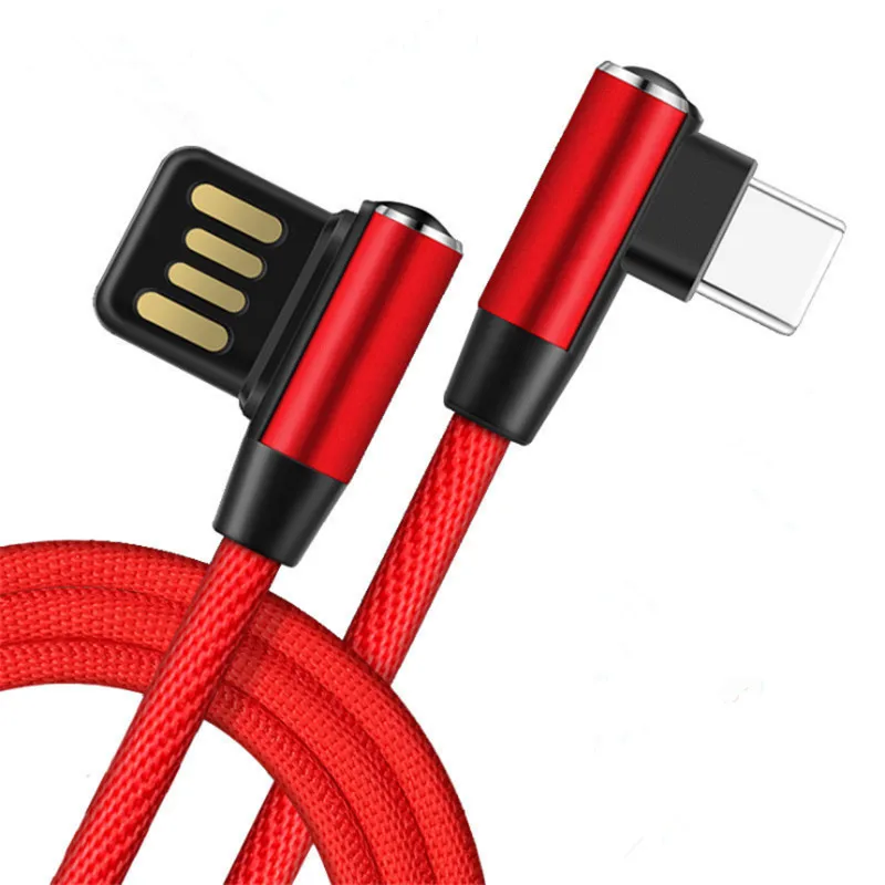 

Fast Charger USB Cable For iPhone 90 Degree elbow Micro USB For Android Phone Type-c USB Charging Nylon Data Cable Phone Charger