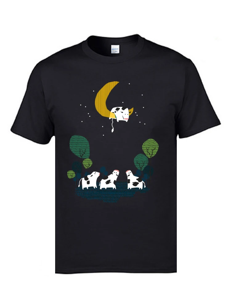 Design Casual Normal Short Sleeve April FOOL DAY Tops Tees Latest Round Collar 100% Cotton T Shirt Men Tshirts A cow jump over the moon black