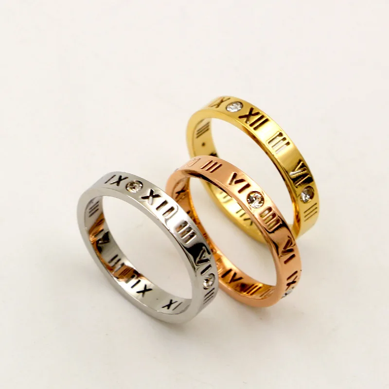 

Martick 316L Stainless Steel Roman numerals Fashion Women Ring Gold-color Jewelry Hollow Ring R2