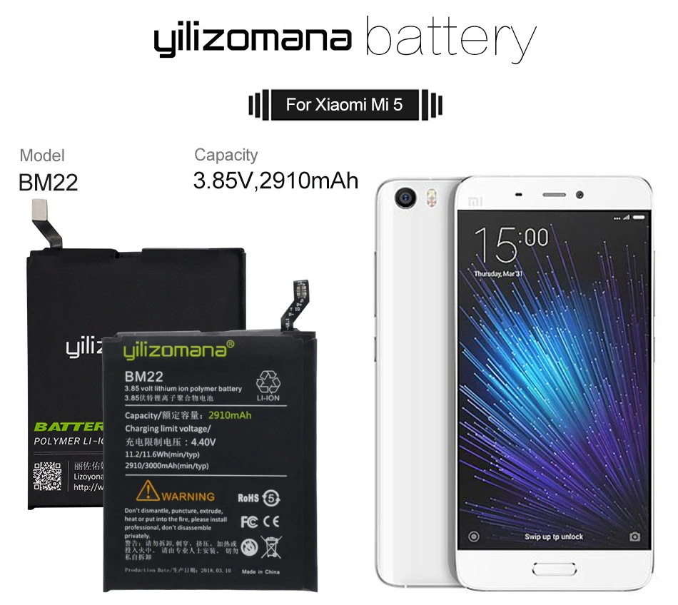YILIZOMANA аккумулятор для телефона BM22 для Xiao mi 5 mi 5 сменный аккумулятор 2910 мАч 3000 мАч аккумулятор для телефона большой емкости