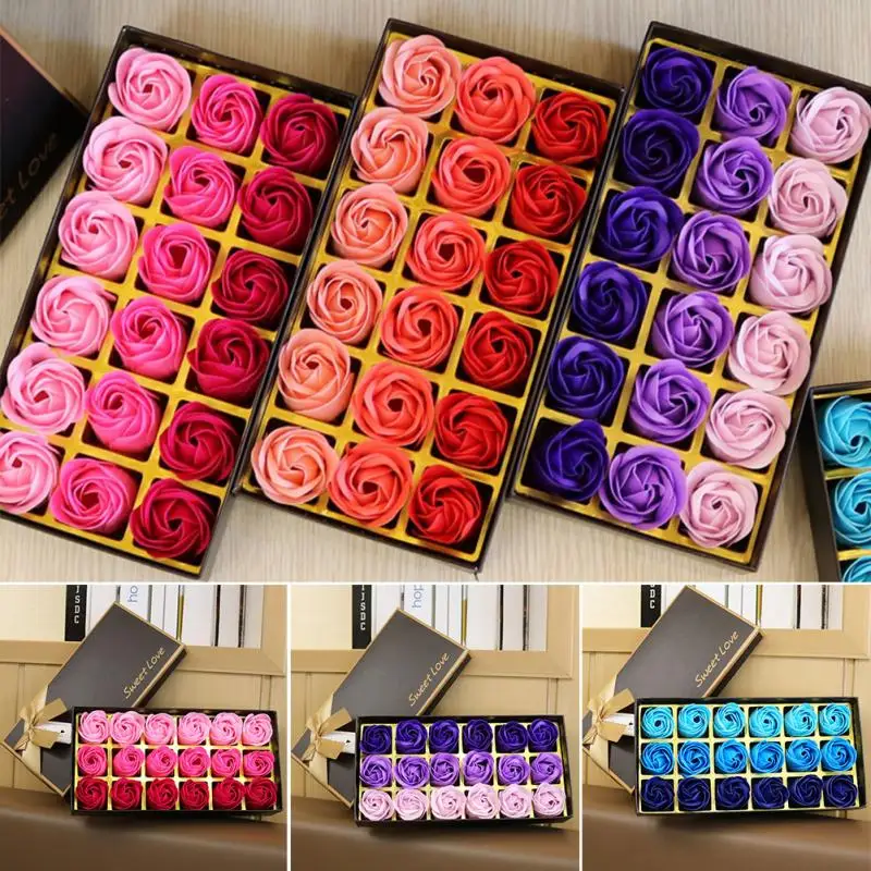 

3 Colors 18Pcs/box Simulation Rose Soap with Gift Box Women Girl Bath Facial Soap Valentine's Day Birthday Wedding Gifts