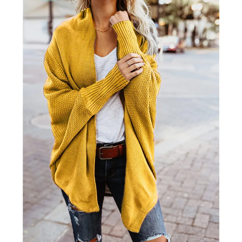 

Fashion Batwing Sleeve Cardigan Women Ladies Knitted Sweater Cardigan Elegant Loose Shawl Coats Knitwear Autumn Winter