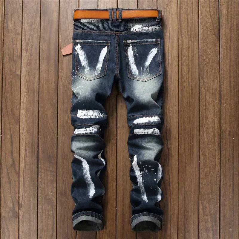 Mcikkny Men's Tiger Embroidery Ripped Jeans Trousers Badge Patchwork Denim Trousers Nightclub Streetwear Jeans Pants For Male 