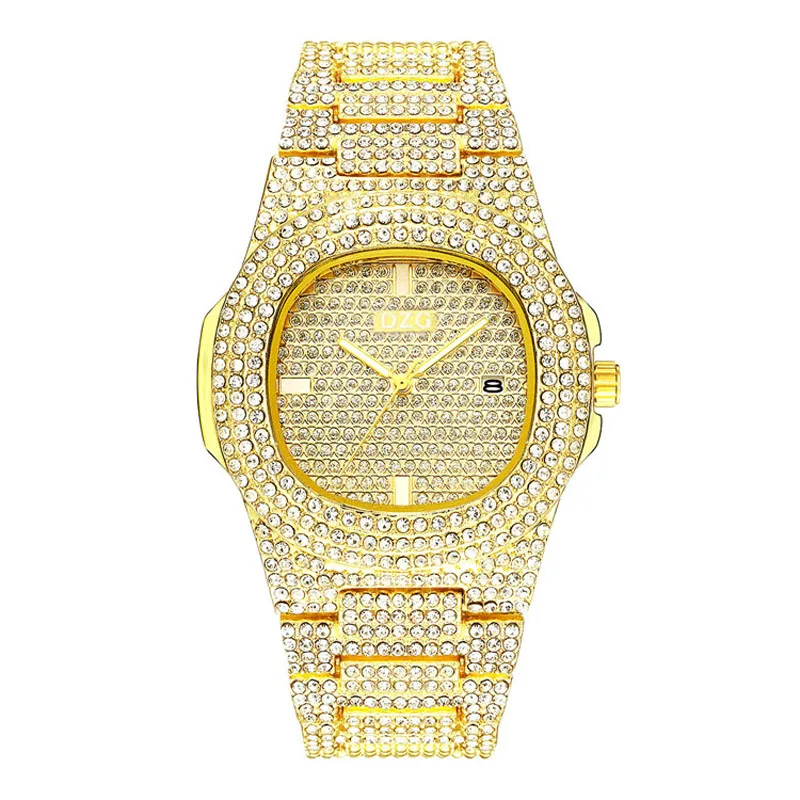 

Mens Watches Top Brand Luxury Design Gold Diamond Watch AAA Stainless Steel Square Quartz Watch Waterproof Men Wristwatch Clock