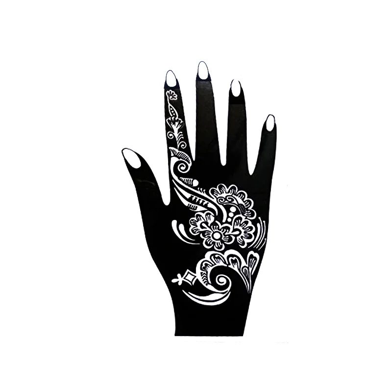6pcs/Set Mehndi Black Henna Tattoo Temporary Templates Glitter Airbrush Tattoo Stencil for Hand Finger Body Painting