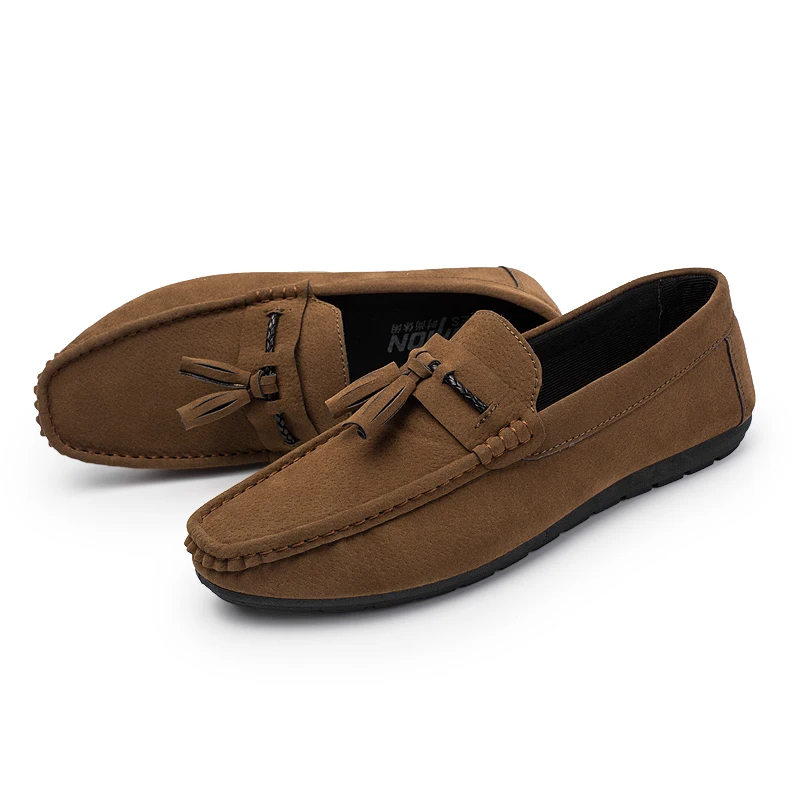 Men Leather Shoes Suede Loafers Shoes Breathable Soft Round Head Flat Slip-On Outdoor Moccasins Peas Casual Shoes Driving Shoes (9)