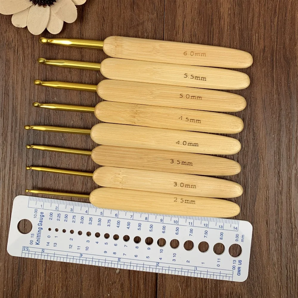 Бамбуковой ручкой сталь вязальные крючки 8 шт./компл. Размер 2,5-6 мм ремесел ручной работы шерстяной пряжи для вязания DIY рукоделие