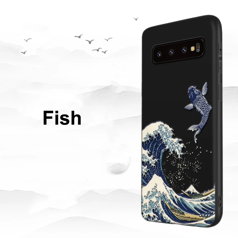 Для samsung Galaxy S10 Plus S10e e Note 10 Plus 5G чехол 3D рельефный матовый мягкий чехол LICOERS Официальный чехол для Galaxy S10+ Funda - Цвет: Fish