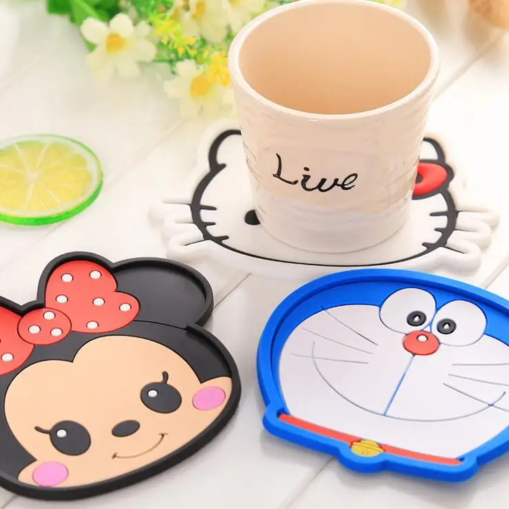 

1 Pcs Lytwtw's New Hello Cartoon Antiskid Mat Cup Table Mat Bowl Cup Pads Silicone Insulation Pad Kitty Drink Coaster Placemat