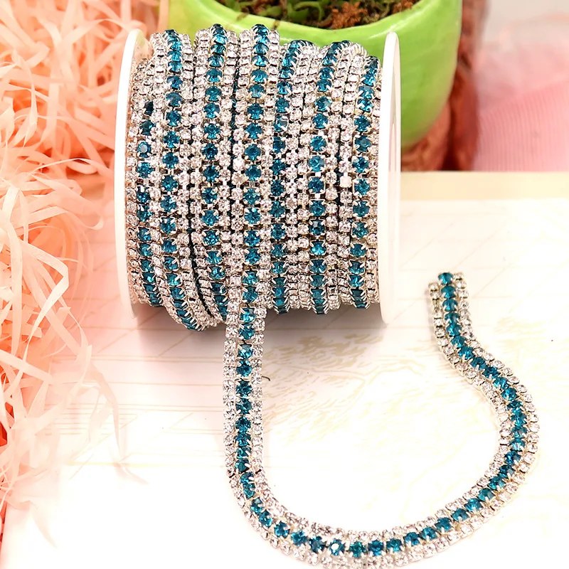 

9MM Crystal Chain Trim Colorful Rhinestones Trim 1 Yard in 3 Row Chain Accessory DIY Dress Bags Jewelry Making Bracelet Necklace