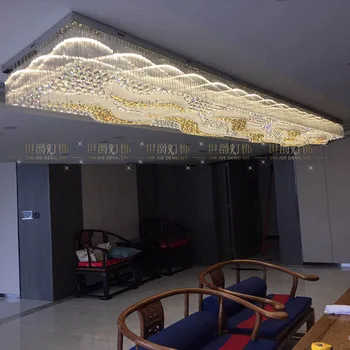 

Large hotel engineering crystal lamp rectangular hall lobby sales department style auspicious cloud ceiling lamp led lighting