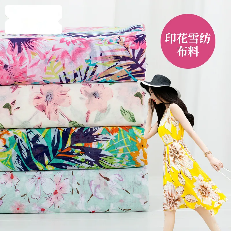 

150cm*50cm flower print Chiffon Fabric fashion Dress Fabric Skirt Party Decorator summer dress cloth patchwork material