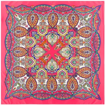 

[POBING]100% Silk Scarf Women 2017 Indian Feathers Neckerchief Square Scarves Silk Foulard Female Bandana Office Lady Accessory