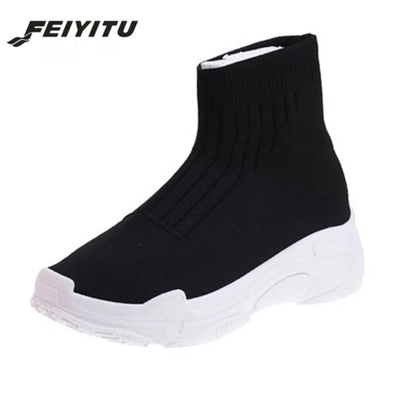 FeiYiTu/уличные женские эластичные носки Женская обувь на плоской подошве Модные