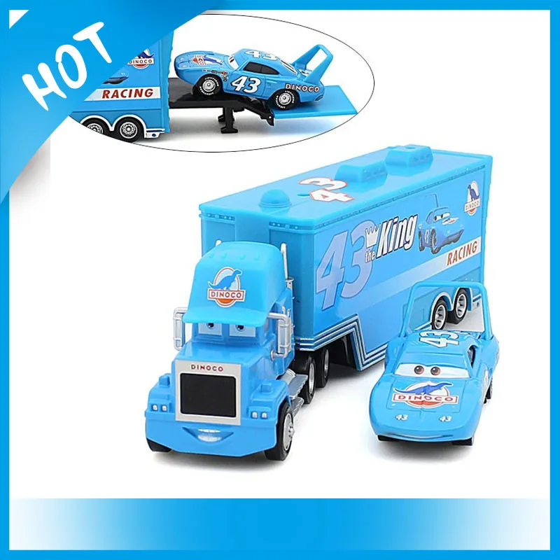 Lowest Price Pixar Cars Blue Container Truck DINOCO with Racing Small Car Alloy Christmas Toys